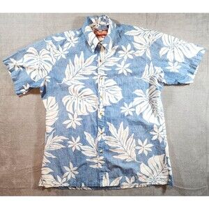 RJC Hawaiian Button Up Shirt Men's L Floral Tropical Blue 100% Cotton USA Made